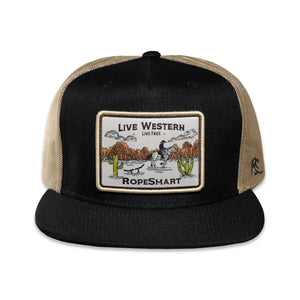 RopeSmart Cowboy Patch Black Trucker Cap