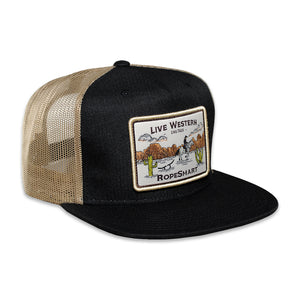 RopeSmart Cowboy Patch Black Trucker Cap