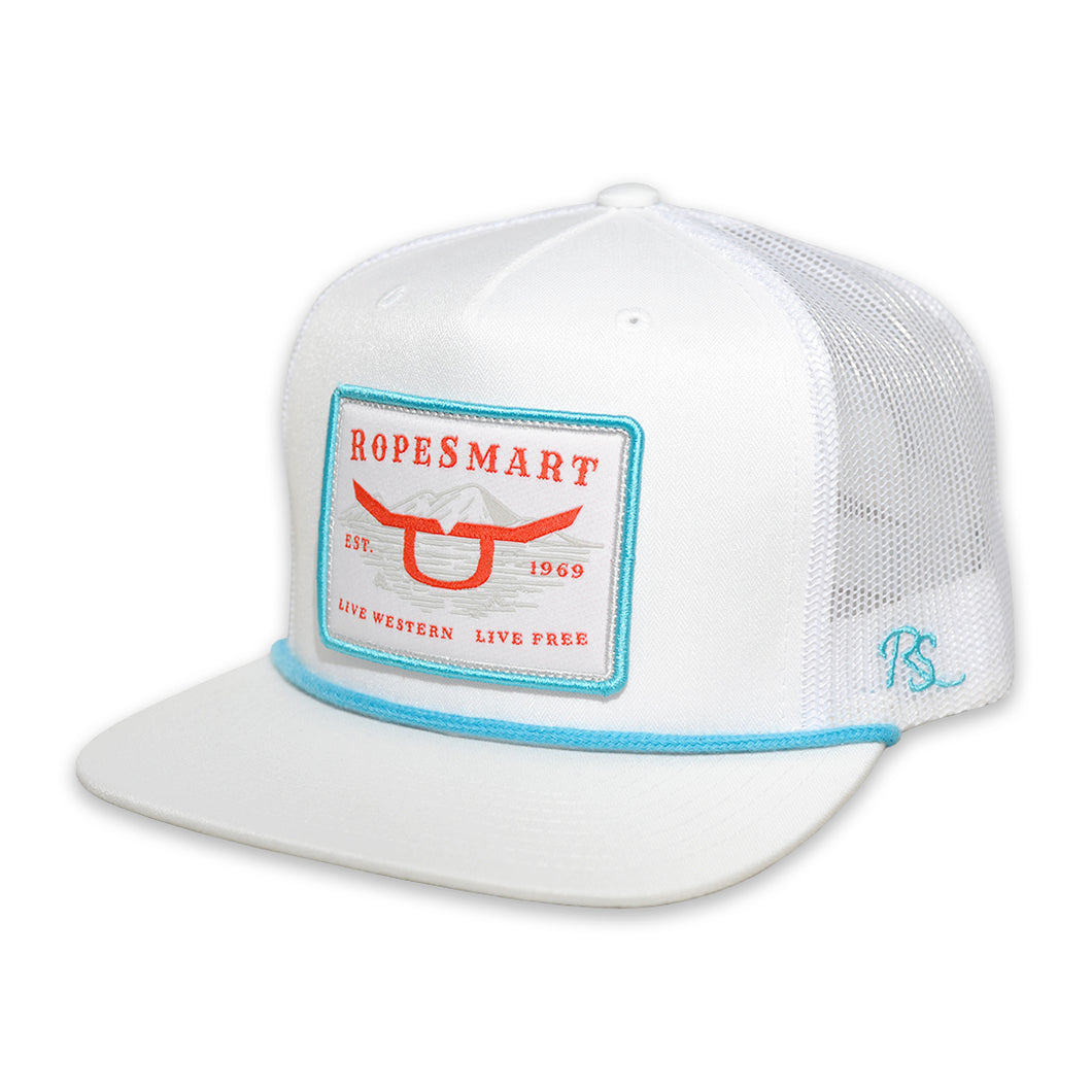 RopeSmart Teal Death Valley Patch White Trucker Cap