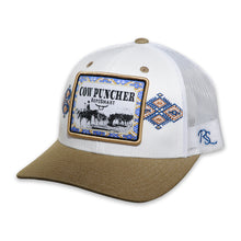 Load image into Gallery viewer, RopeSmart Blue Cow Puncher Patch White and Khaki Trucker Cap