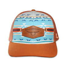 Load image into Gallery viewer, RopeSmart Leather Patch Marzo Aztec Pattern Burnt Orange Trucker Cap